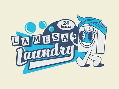 La Mesa Laundry Mascot Logo branding cleaners design graphic design identity illustration laundromat laundry logo mark mascot retro rubberhose vintage washer