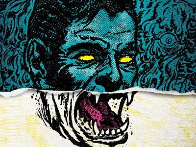 The Beast Inside animal drekker brewing halftone illustration label monster packaging split screen texture two face