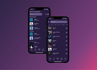 Music App - Home Page and Search app home search ui ux