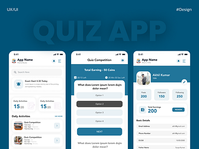 Quiz App app design figma graphic design mobile app ui ux