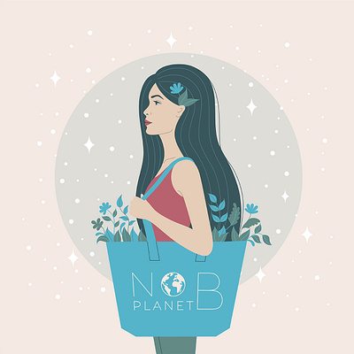 Flat art vector illustration, a woman holding an eco bag. 2d animation bag branding character design eco ecology flat art girl graphic design green illustration illustrator leaves motion graphics planet earth save the planet vector woman