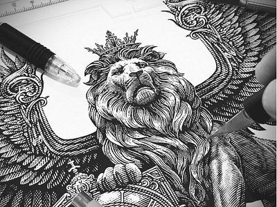 Lion Logomark Illustrated by Steven Noble artist artwork branding design engraving etching icon illustration illustrator line art lion logo scratchboard steven noble woodcut