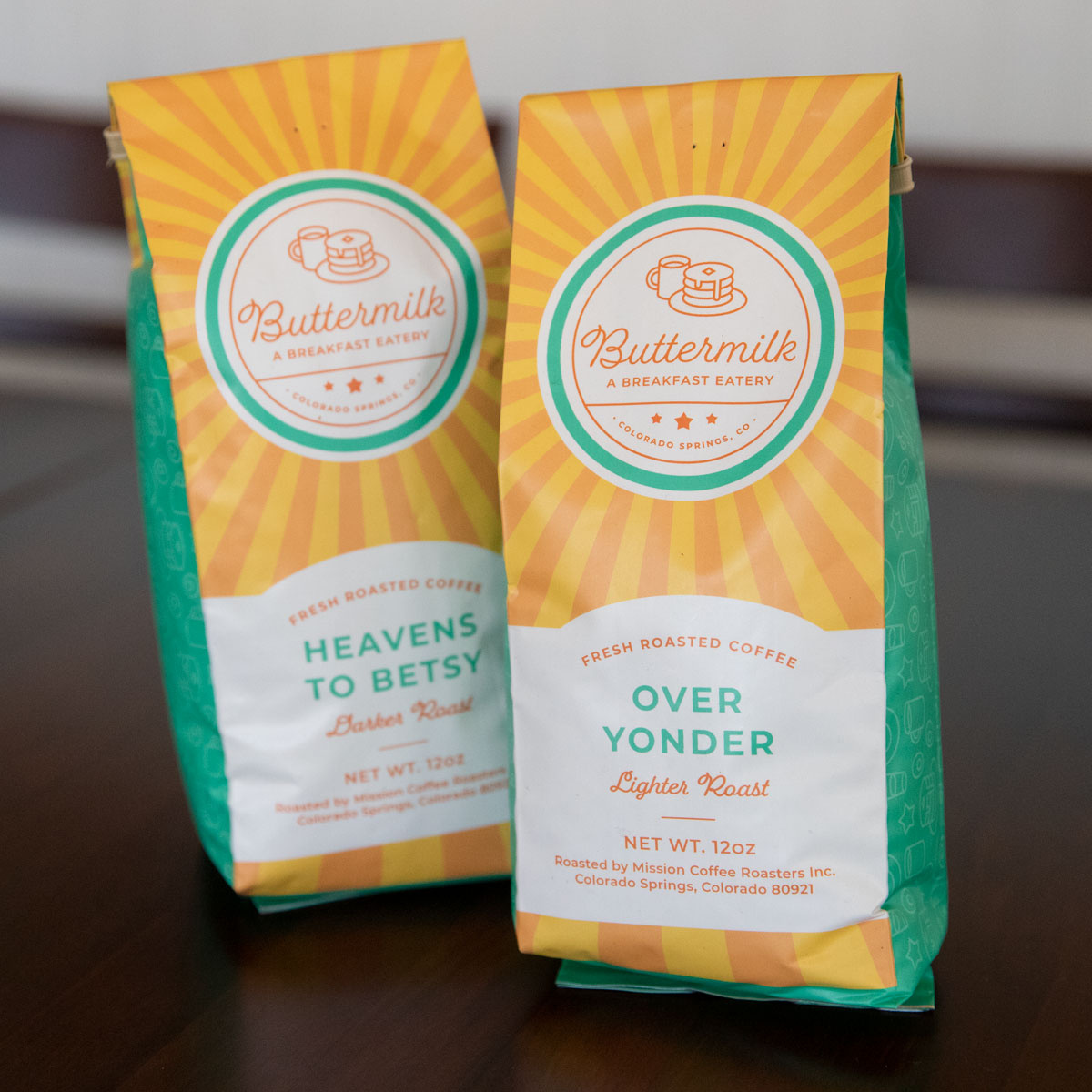 Buttermilk Coffee Bag Packaging Design branding breakfast restaurant graphic design identity logo design restaurant vibrant color palette