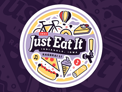 Just Eat It Ragbrai Li Badge badge bike event logo food logo hot air balloon iowa marathon racing logo