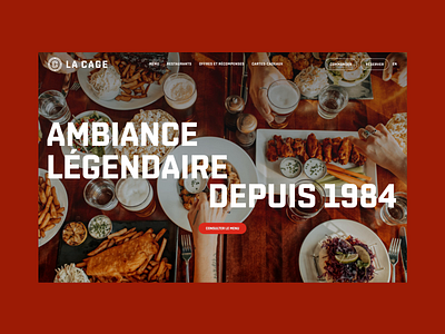 La Cage Website | Homepage Design animation beer branding brewery cage desktop food homepage landing page pizza red restaurant restaurant website sports ui ui design website