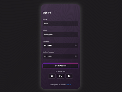 #DailyUI 001 - Sign Up app create account dailyui design mobile password pattern purple sign up ui ux