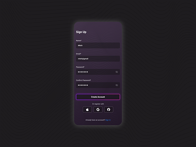 #DailyUI 001 - Sign Up app create account dailyui design mobile password pattern purple sign up ui ux