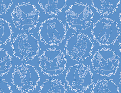 Athena Repeating Pattern digital illustration fabric design illustration line art owls pattern design surface design