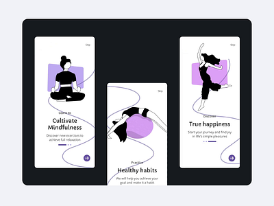 Mindfulness app animation app interaction mobile onboarding ui ux