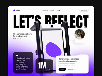 Mirror Landin Page ai app clean delightful dribbble interactive landing page light mobile motion nice reflection