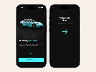 Nova - Taxi App UI Kit ai car eco eco friendly electric electric car ev intro nova onboarding splash splash screen taxi ui ui design uiux ux