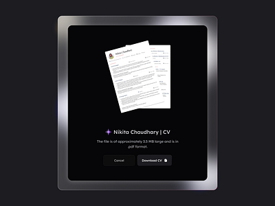 Download CV Pop-Up Card Design branding card design card pop up dark theme download cv figma grey theme illustration pop up resume uiux website design