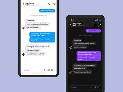 Chat screen UI aavesham chat chat screen dark mode facebook message messenger product design ranga ui ux