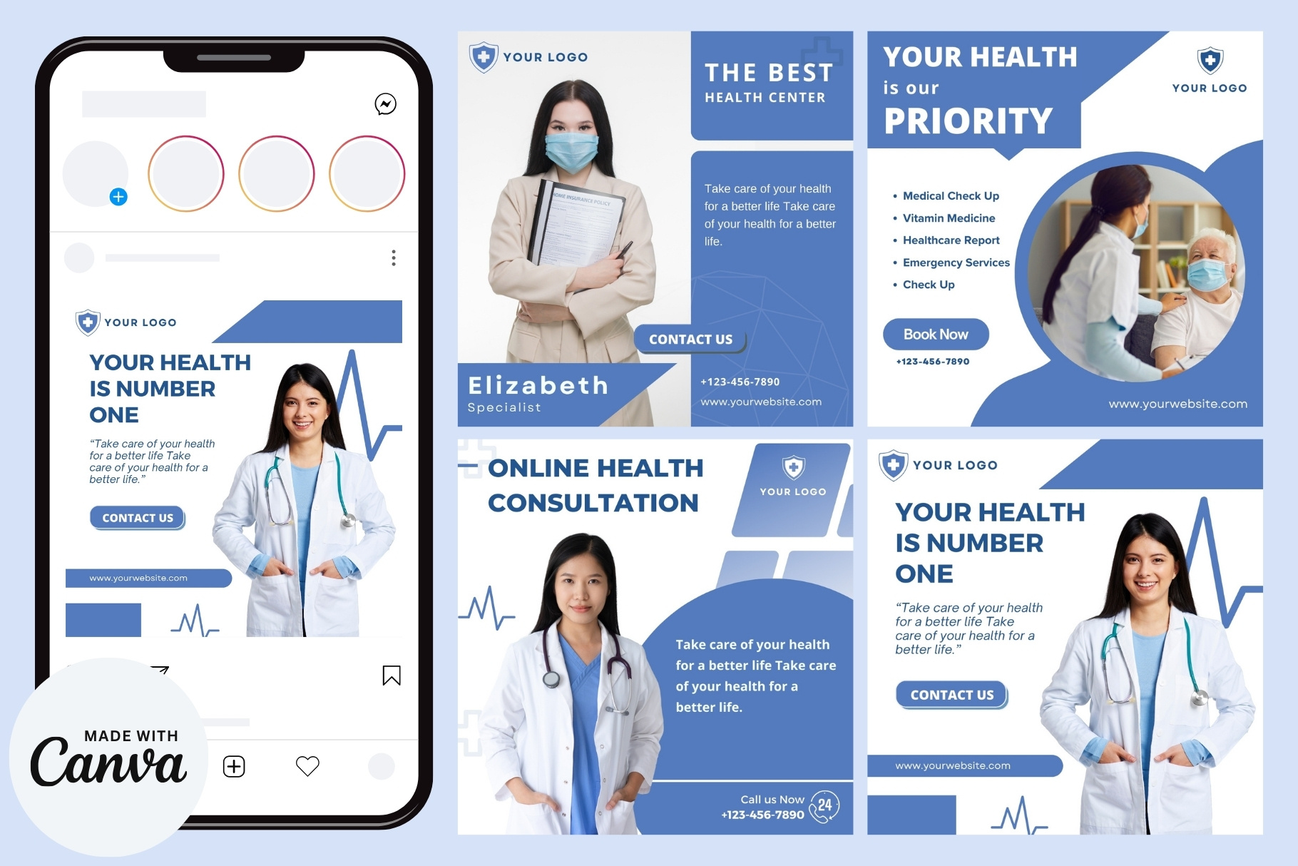 Healthcare Instagram Feed Templates clinic doctor health healthcare hospital instagram instagram feed instagram post nurse social media social media post stethoscope
