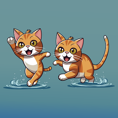 Happy Fluffy Cats Ready to catch Fish Vector Illustration animal art cartoon cat cheerful cute design domestic animals domestic cat fluffy happiness illustration kitten paw pet playful sketch smiling vector