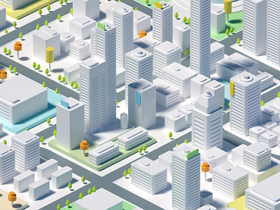 C4D White City 3D 3d animation architecture city graphic design motion graphics scenes street ui