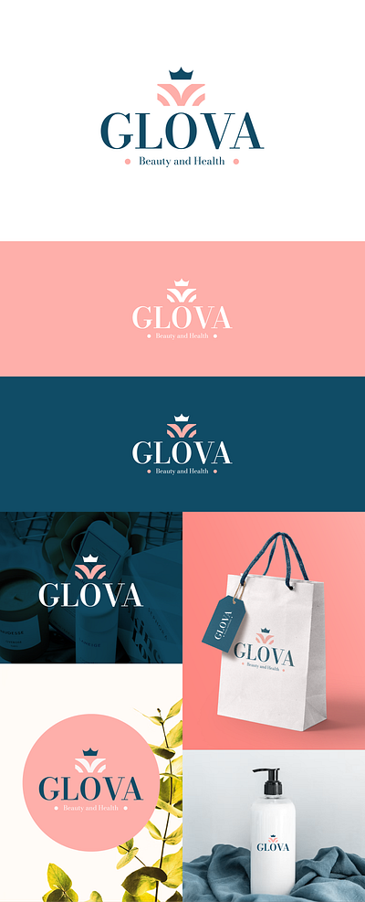 Glova Logo Design - Beauty and Health Brand abstract logo beauty brand branding crown glow graphic design health and beauty logo luxury logo minimalist logo modern logo symbol