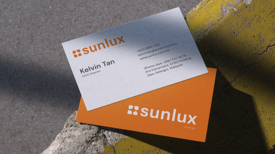 Name Card: Brand Identity for A Sustainable Future brand identity brand visual branding clean energy company name card ecofreidnly graphic design logo minimalistic mockup modern namecard orange professional solar energy sustainable energy visual identity