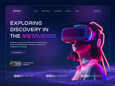 Metaverse Header Design ai artificial intellegence augmented reality blockchain crypto design graphic design header landing page metaverse nfts uiux virtual reality vr web design web ui web3 website design website landing website ui