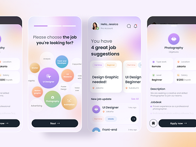 Design Exploration - Job Finder App android app category design effect finder future glass gradient ios iphone job mobile responsive soft style ui ux vibrant