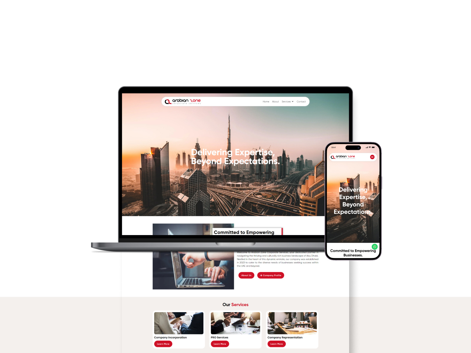Arabian Zone - Website abu dhabi black brand identity branding business setups calicut codeappan corporate services elementor minimal design pro red uae ui ux ux ui web design website wordpress wordpress website