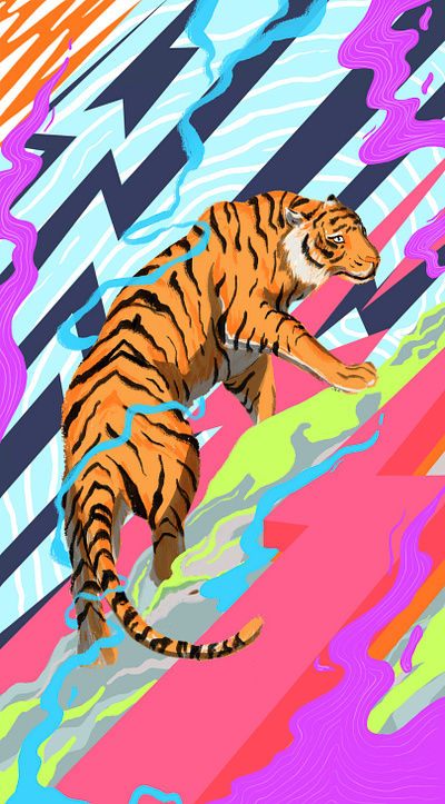 Bagh colorful digital drawing fierce illustrations nepal procreate sham tiger wild animal