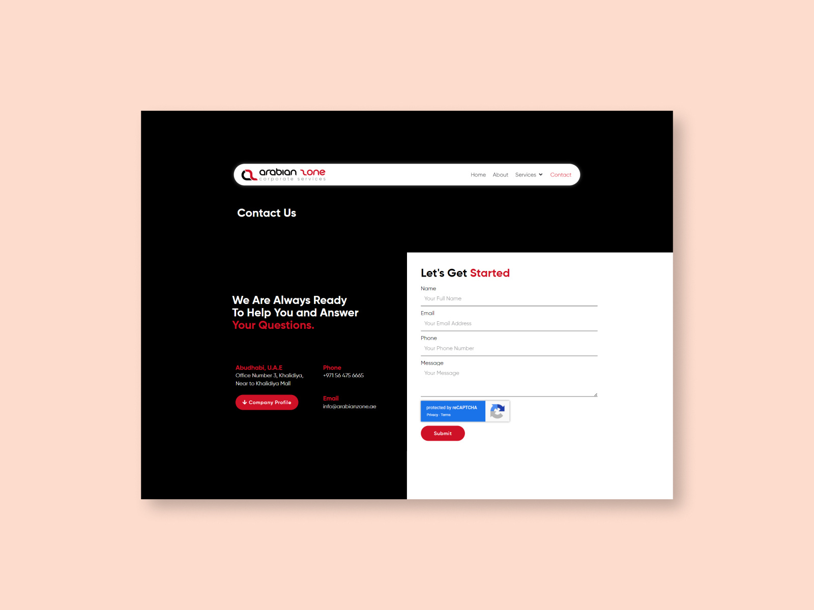 Arabian Zone - Website abu dhabi black brand identity brandig business design calicut codeappan corporate services elementor minimal design pro red uae ui ux ux ui web design website wordpress wordpress website