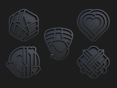 All Pin - Clay 3d black blender branding brush clay cycles design gamification graphic design heart illustration logo render shield smile star swords ui vector