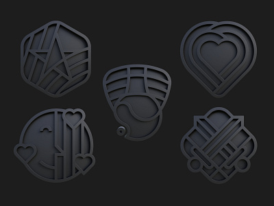 All Pin - Clay 3d black blender branding brush clay cycles design gamification graphic design heart illustration logo render shield smile star swords ui vector