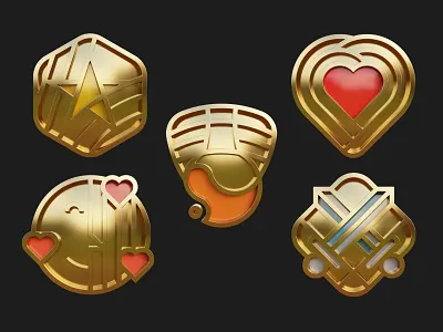 All Pin - Gold 3d app badge blender branding brush cycles design emblem gamification heart illustration logo pin shield smile star sword ui ux