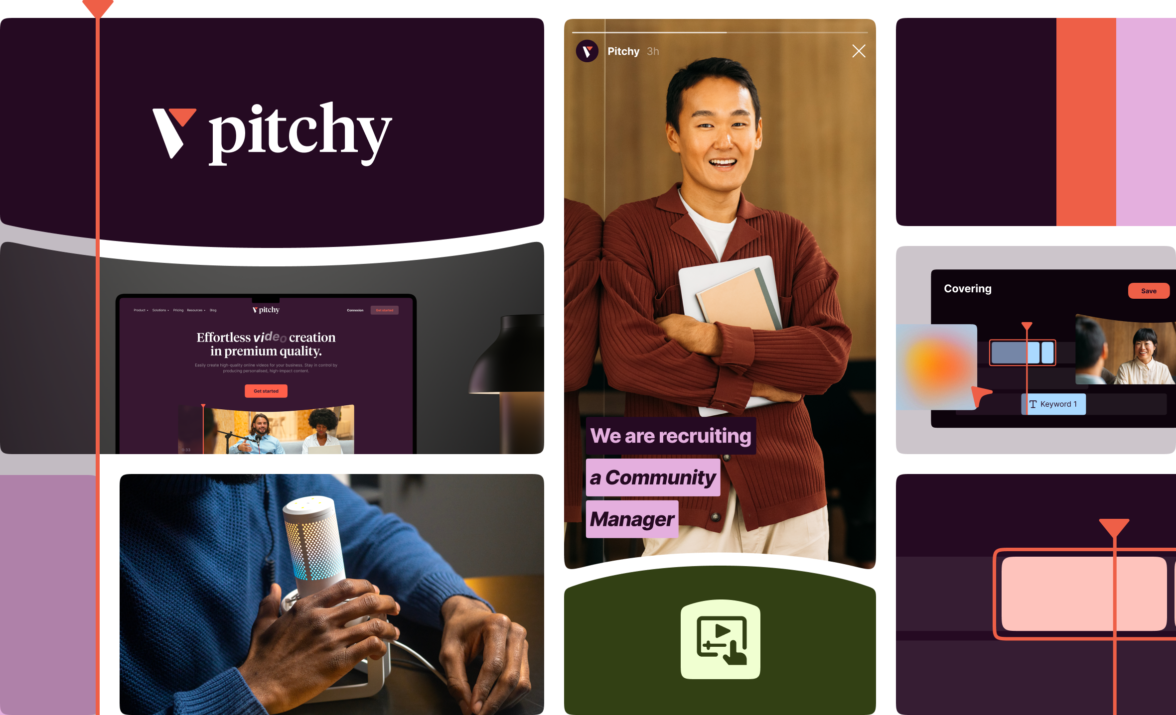 Pitchy Branding animation art direction bento brand identity branding colors cursor design editing features graphic design icons logo motion graphics print product skeleton templates timeline videos