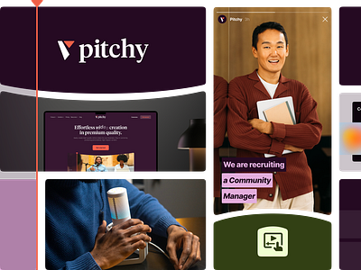 Pitchy Branding animation art direction bento brand identity branding colors cursor design editing features graphic design icons logo motion graphics print product skeleton templates timeline videos