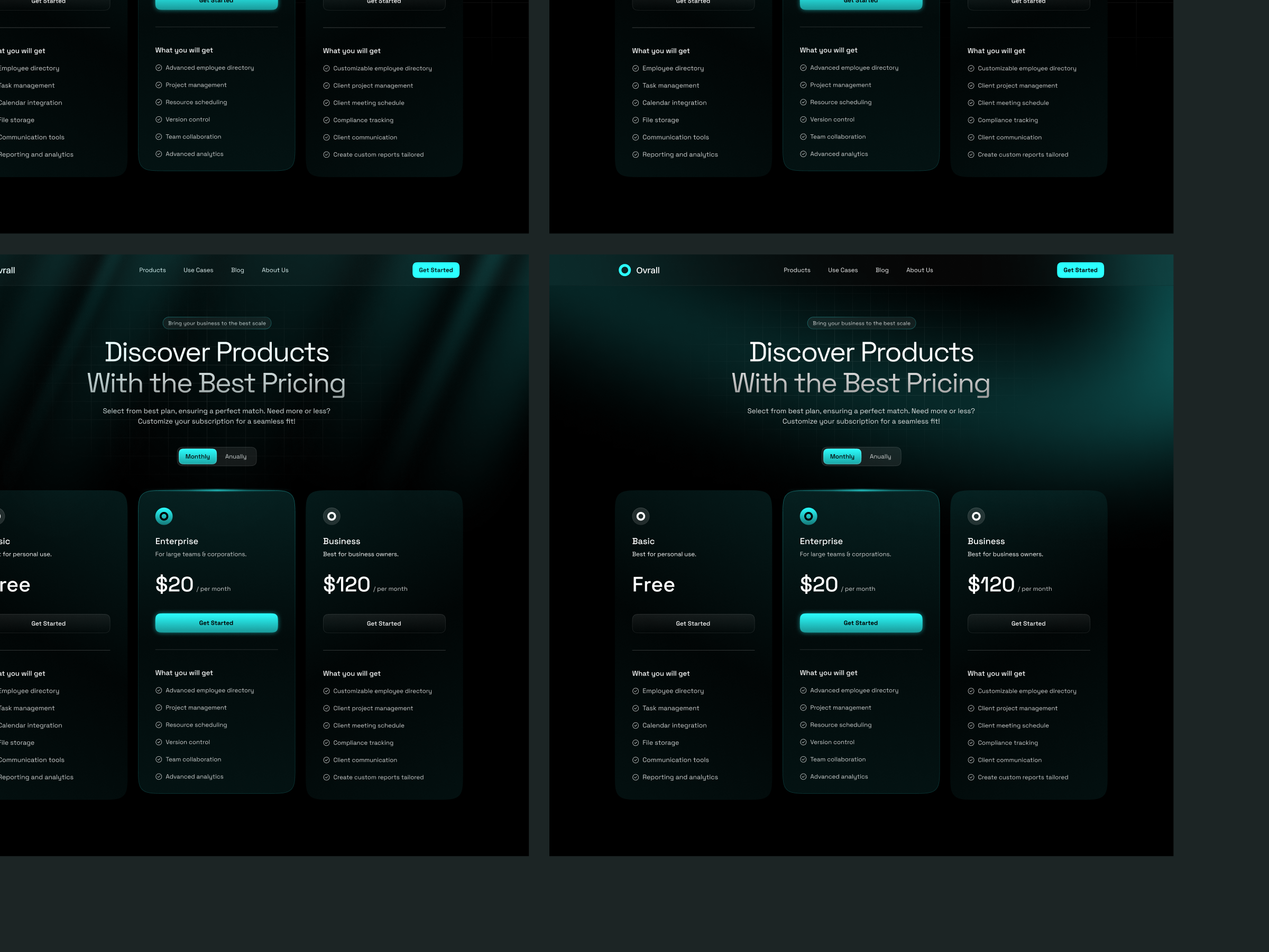 Dark Pricing Page #2 clean design dark dark design dark mode dark theme dark ui design gradient plans plans page pricing pricing page transaction ui ui design uiux user interface web web design website