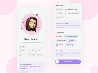 Profile Section for Anonymous Dating App app design dating app ui design exploration minimalism mobile profile design