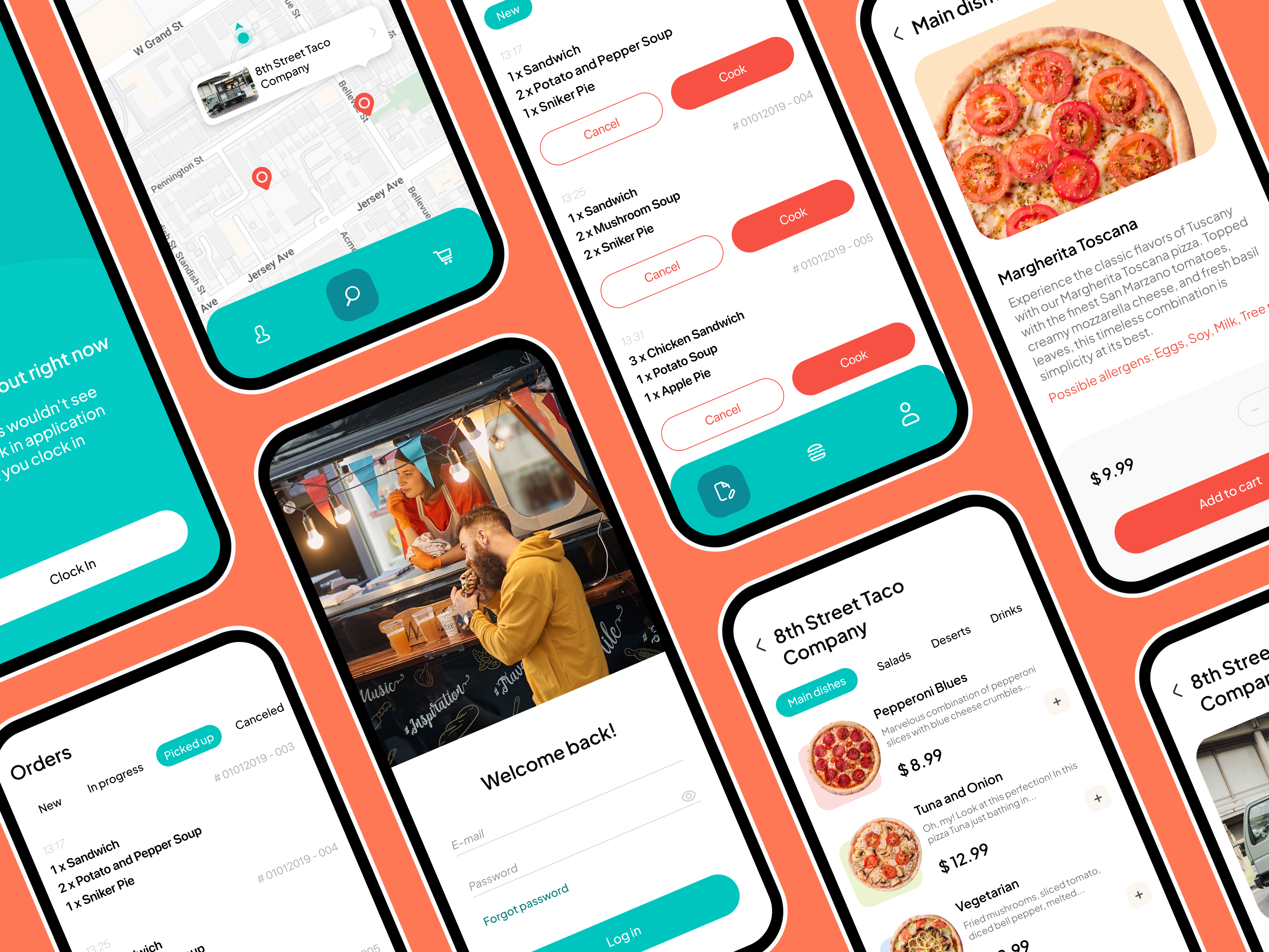 Intro to Mobile App for a Food Truck Company | Balabing animation delivery service fast food food delivery food order food truck foodie junk food menu mobile app orange pizza recipe restaurant app taco ui design ux ui