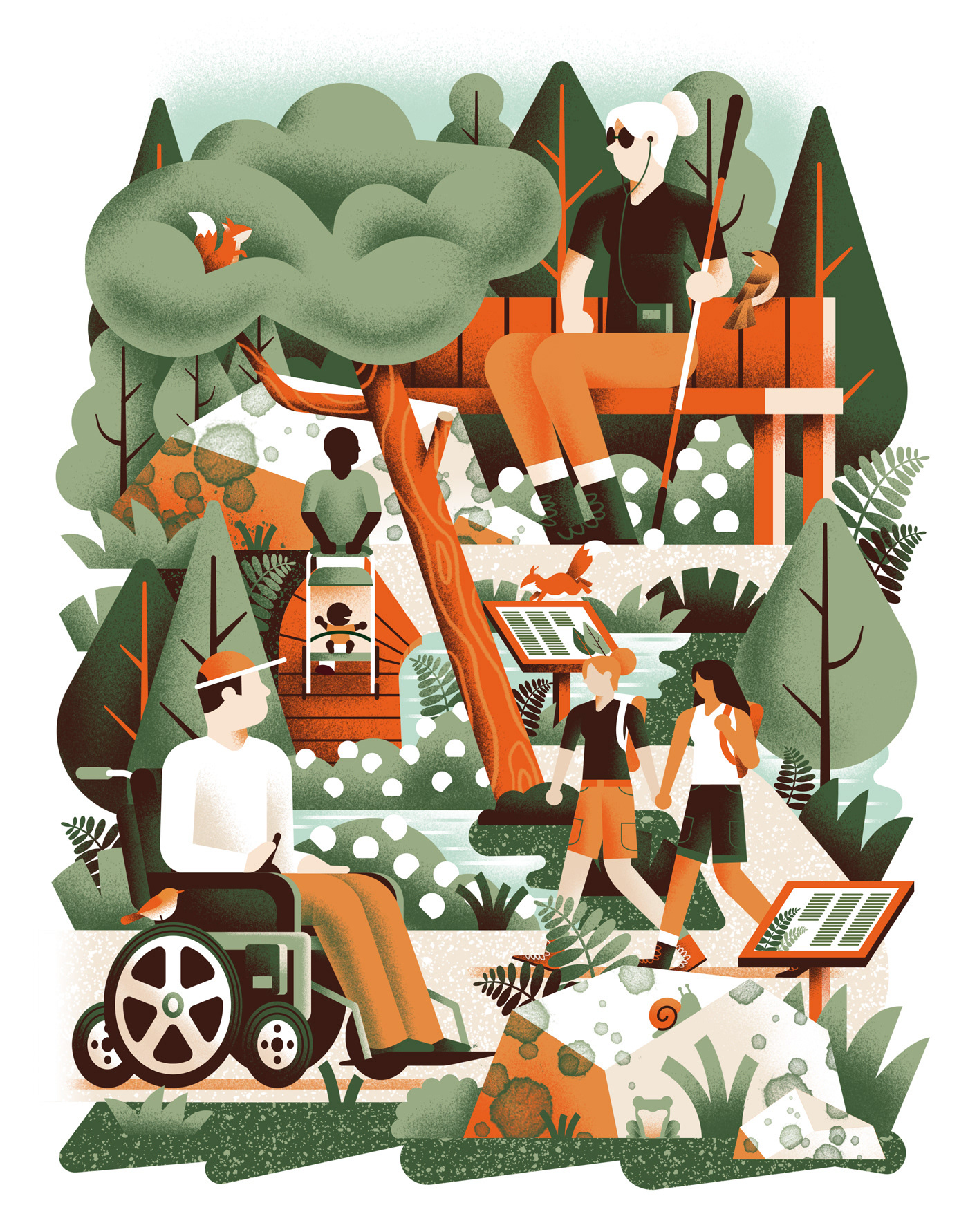 Trails for All daniele simonelli disability diversity dsgn editorial illustration illustration lgbtq nature park texture trail vector