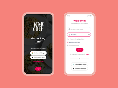 Login / Sign Up - HomeChef cooking app homechef login login screen loginsign up mobile app mobile ui sign up sign up screen vector visual design