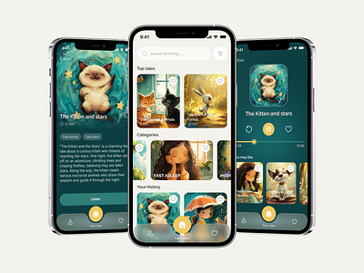 Fairy Tales App app application books children clean colorful design fairy tales illustration meditation player simple design ui ux