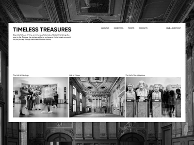 TIMELESS TREASURES - landing page ai design gallery history minimal typography ui ux uxresearch web design