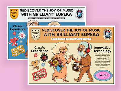 Brilliant Eureka - Online Music Platform Concept branding concept design funny graphic design hero page illustration inhensweb modern music pink platform retro services stylish ui website