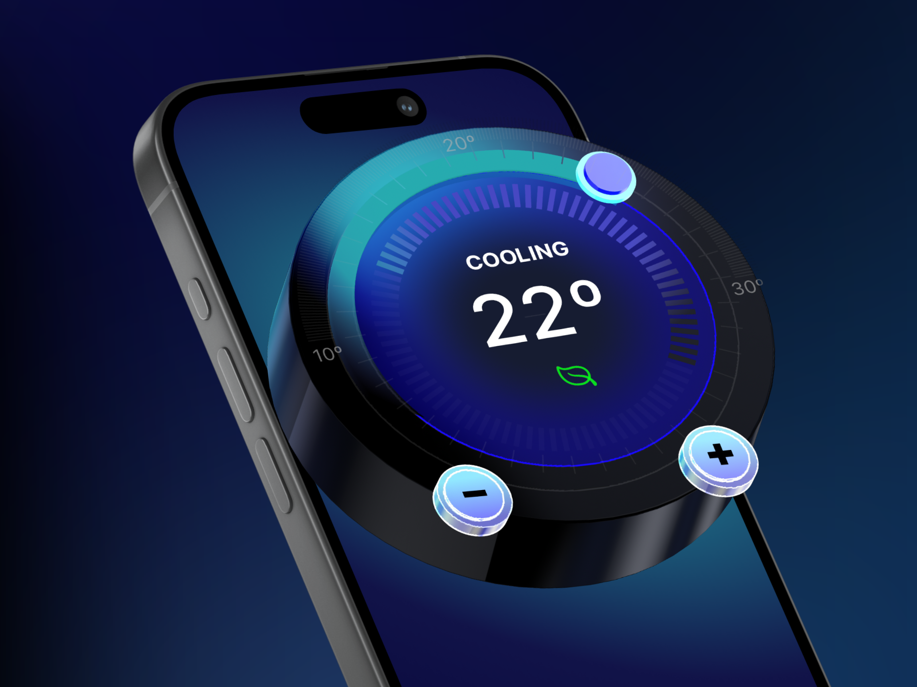 3D UI Smart Home Thermostat 3d 3d animation 3d spline 3d ui design animation application case study design graphic design ios ios design motion graphics smart app smart home spline spline tool ui