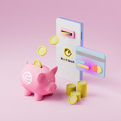 Cryptocurrency Piggy bank 3D Illustration 3d biggy bank blockchain branding coin crypto cryptocurrency cun q guan piggy bank ui worldcoin