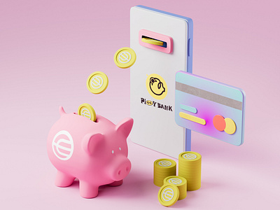 Cryptocurrency Piggy bank 3D Illustration 3d biggy bank blockchain branding coin crypto cryptocurrency cun q guan piggy bank ui worldcoin