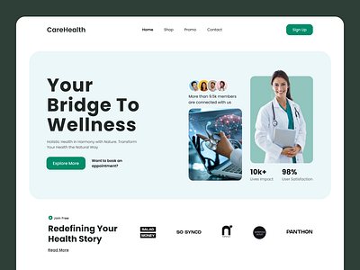 CareHealth || Hero Exploration care consultancy designer health healthcare landing page project recruiter remote service simple story task treatment trending ui web design website