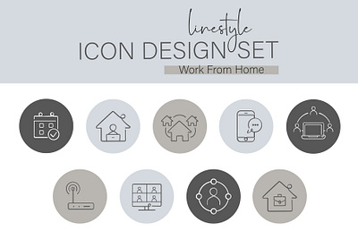 Linestyle Icon Design Set Work From Home communication