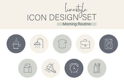 Linestyle Icon Design Set Morning Routine coffee