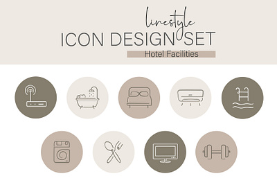 Linestyle Icon Design Set Hotel Facilities air conditioner