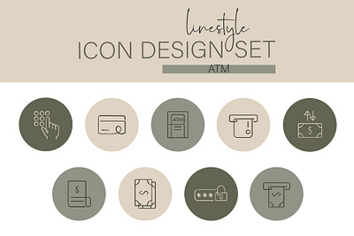 Linestyle Icon Design Set ATM financial