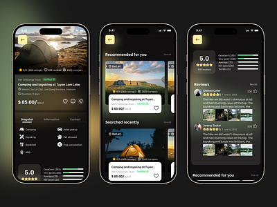 Camping app - Product details camping app card ui product card product design product details rating ui review ui ui uxui