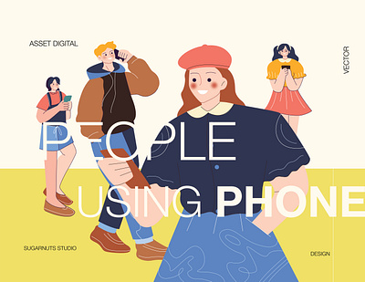 People Using Phone character concept graphic design illustration ui vector